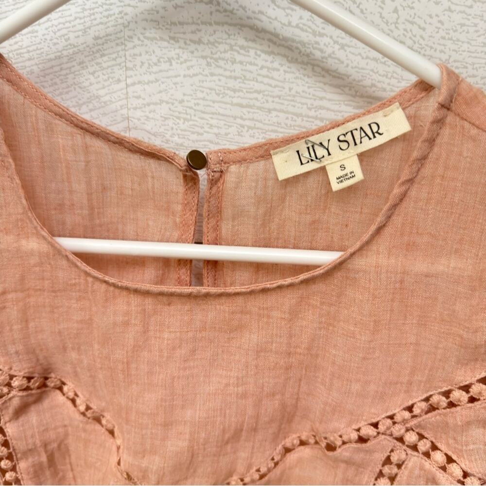 Lily Star Peach Ruffle Blouse Small Cottagecore Fairy Lace Trim Romantic Top - Picture 2 of 8